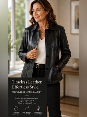 Wilsons Leather Black Genuine Leather Thinsulate Insulated Car Coat Jacket 2X